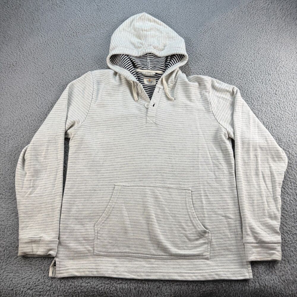 Marine Layer Montecito Henley Beach Hoodie Mens Medium Pullover Jersey Striped